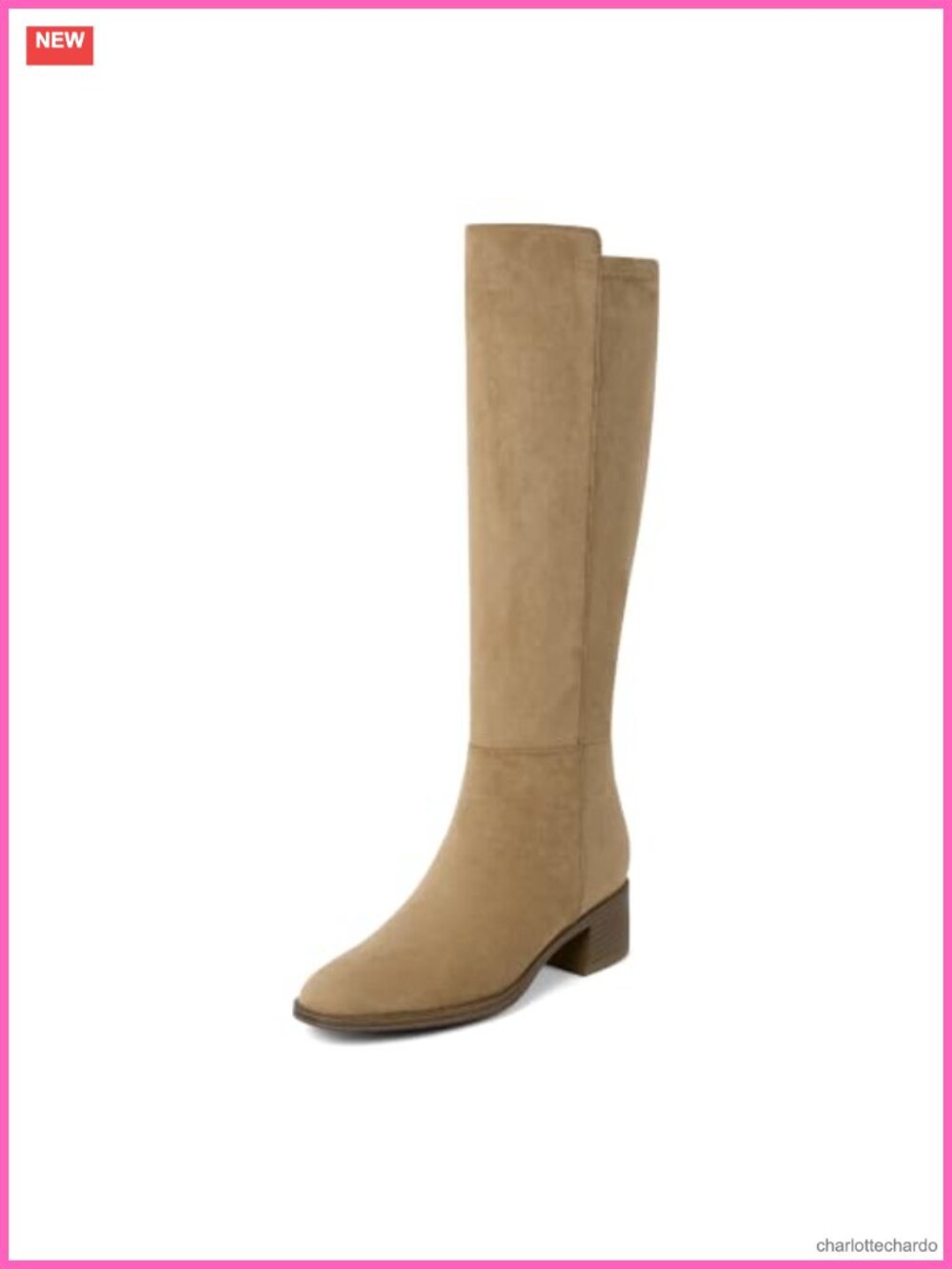 Women's Stretchy Knee High Boots Low Heel Chunky Faux Suede Tan